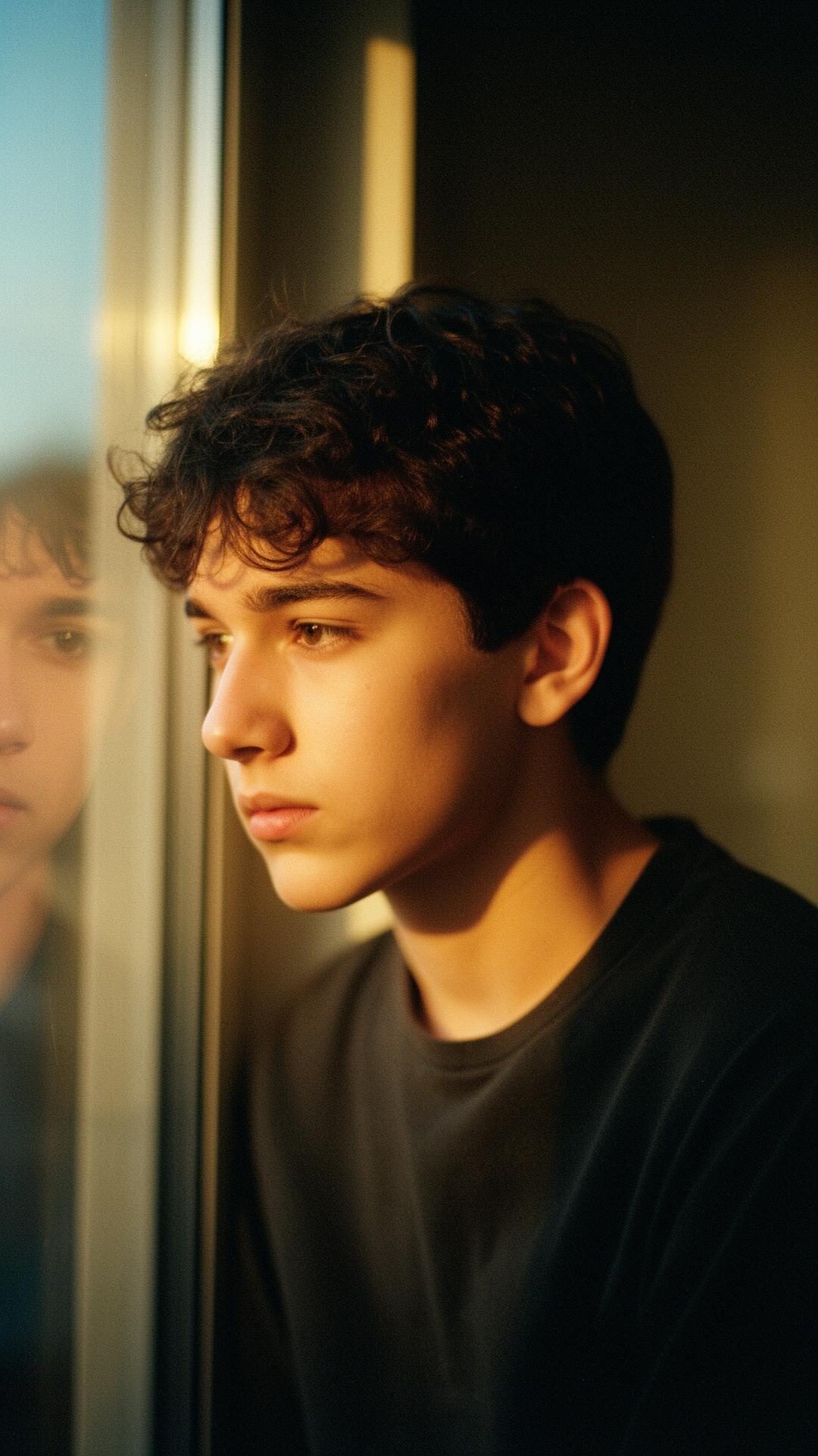 Liam looking out a window
